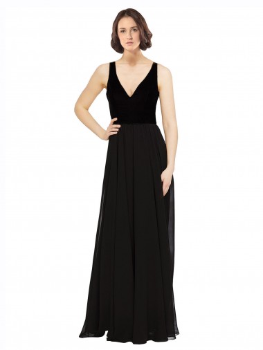 Cheap Stretch Velvet and Chiffon Prom Dress with V-Neckline UK