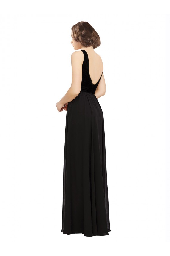 Cheap Stretch Velvet and Chiffon Prom Dress with V-Neckline UK