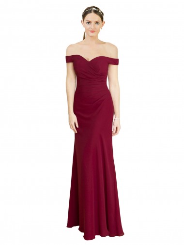 Cheap Off the Shoulder Long Chiffon Prom Dress with Pleats UK
