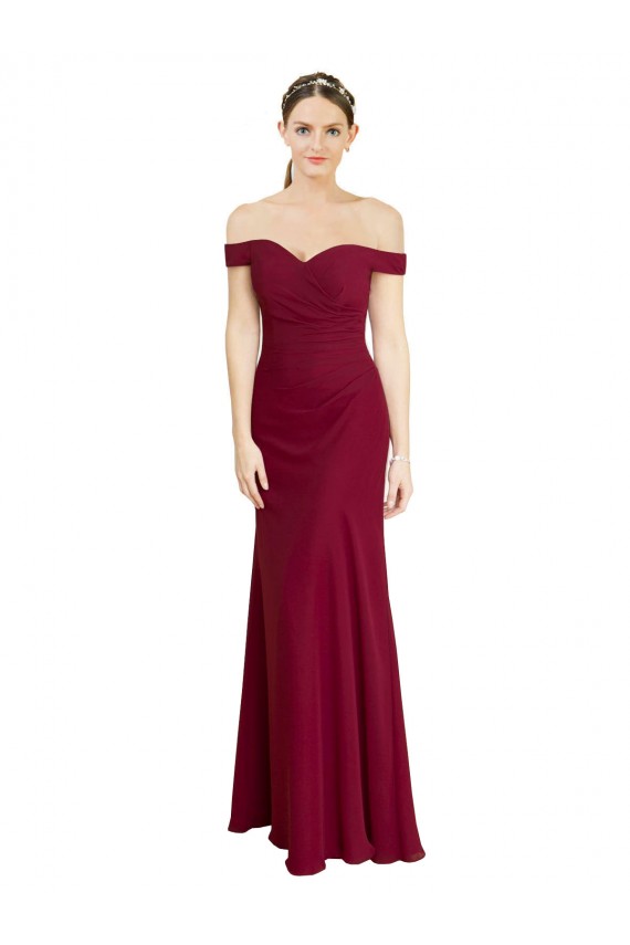 Cheap Off the Shoulder Long Chiffon Prom Dress with Pleats UK
