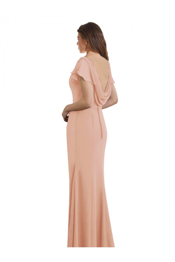 Cheap Cap Sleeves Long Chiffon Prom Dress with Low V-Back UK