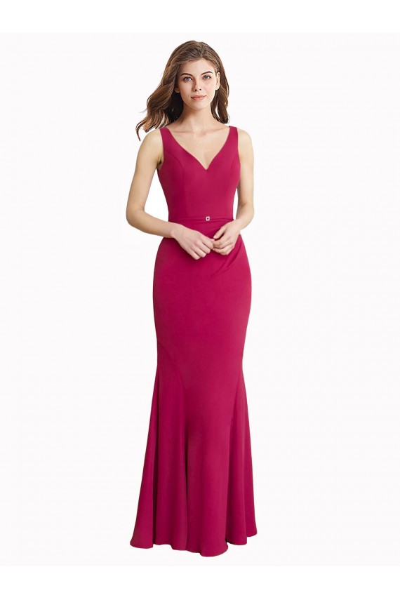 Cheap V-Neck Mermaid Chiffon Prom Dress with V-Back and Belt UK