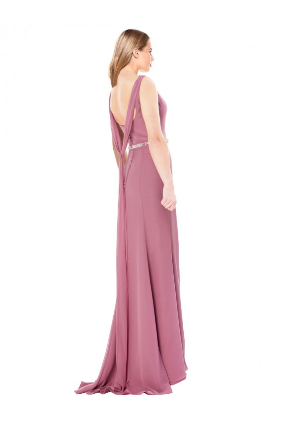 Cheap Long Slim Chiffon Prom Dress with Beaded Waist UK