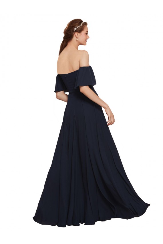 Cheap Off the Shoulder Floaty Sleeves Chiffon Prom Dress with High Slit UK