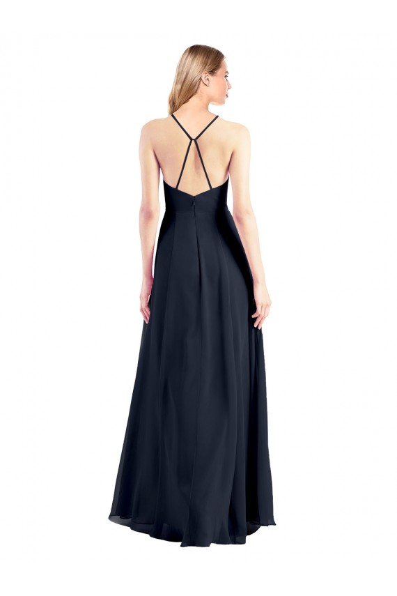Cheap Plunging V-Neckline Halter Chiffon Wrap Prom Dress with High Slit UK