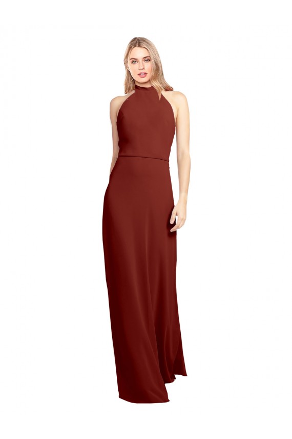 Cheap Slim High Neck Halter Fitted Open Back Chiffon Prom Dress UK