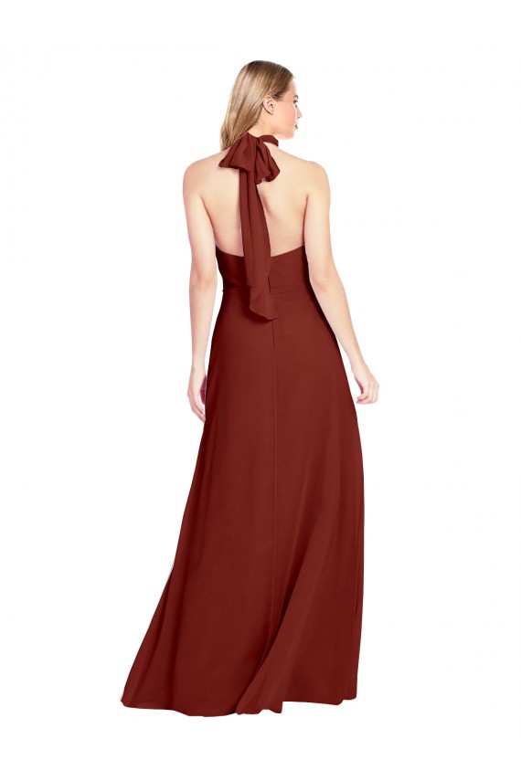 Cheap Slim High Neck Halter Fitted Open Back Chiffon Prom Dress UK