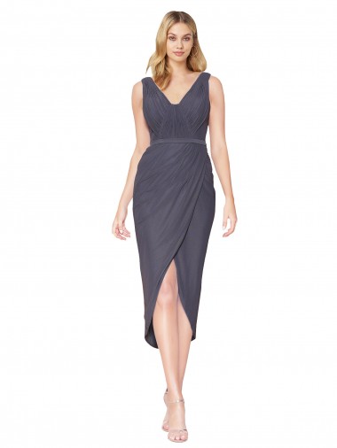 Cheap High Low V-Neck Chiffon Mermaid Wrap Prom Dress UK
