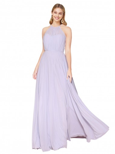 Cheap High Neck Halter Shirred Chiffon Prom Dress UK