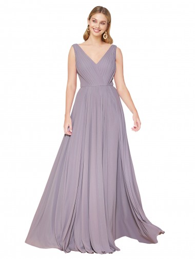 Cheap Draped Floor Length High Neck V-Back Chiffon Prom Dress with Shirred Bodice UK