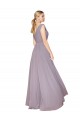 Cheap Draped Floor Length High Neck V-Back Chiffon Prom Dress with Shirred Bodice UK