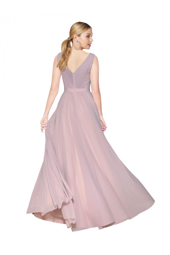 Cheap Draped V-Neck Long Chiffon Prom Dress with Shirred Bodice UK