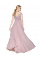 Cheap Draped V-Neck Long Chiffon Prom Dress with Shirred Bodice UK