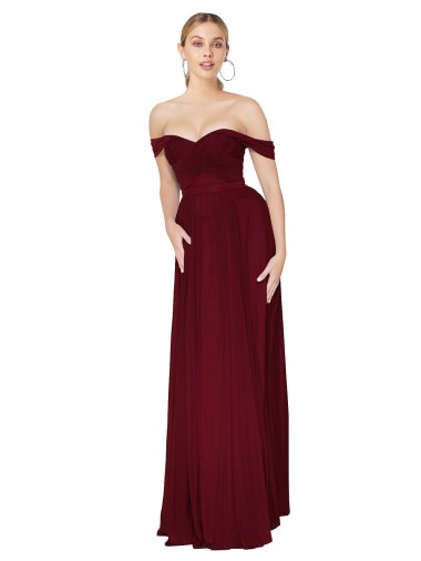 Cheap Shirred Sweetheat Neckline Off the Shoulder Long Chiffon Prom Dress UK