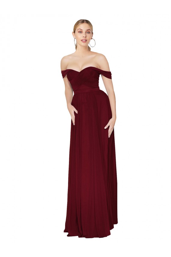Cheap Shirred Sweetheat Neckline Off the Shoulder Long Chiffon Prom Dress UK