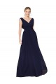 Cheap Draped Long V-Neck Floor Length Chiffon Prom Dress UK