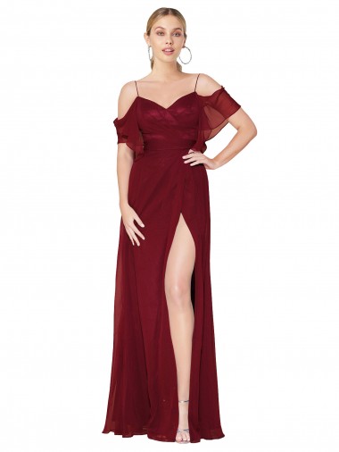 Cheap Cold Shoulder Long Mermaid Chiffon Prom Dress with Straps UK