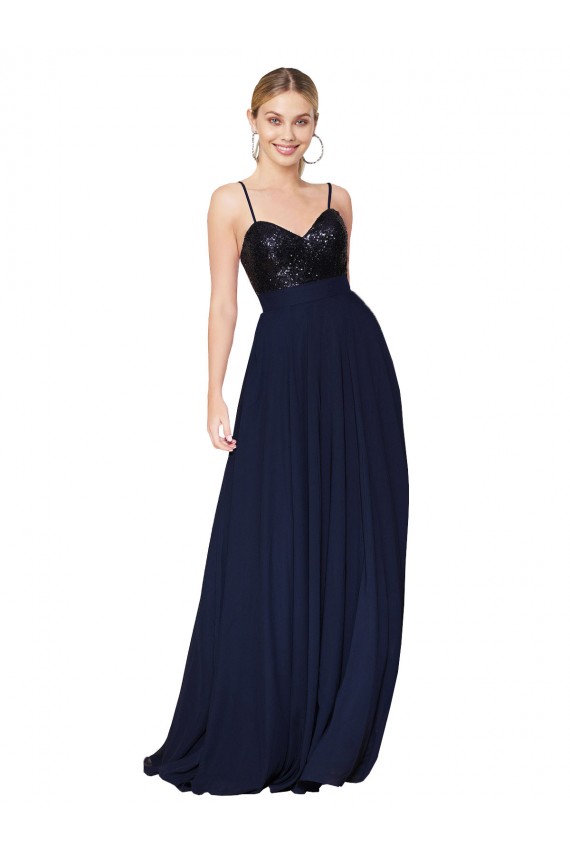 Cheap Sweetheart High Neck Sequin Top Long Chiffon Prom Dress UK