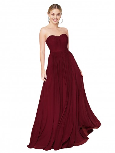 Cheap Draped Strapless Long A-Line Chiffon Prom Dress UK