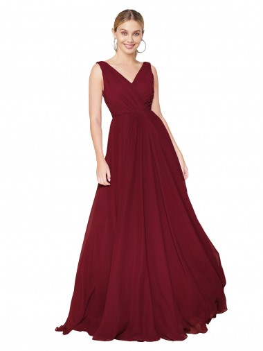 Cheap Draped A-Line V-Neck Floor Length Chiffon Prom Dress UK