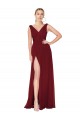 Cheap Draped Mermaid Long V-Neck Chiffon Prom Dress with High Slit UK