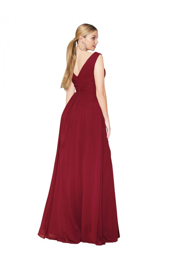 Cheap Draped Mermaid Long V-Neck Chiffon Prom Dress with High Slit UK