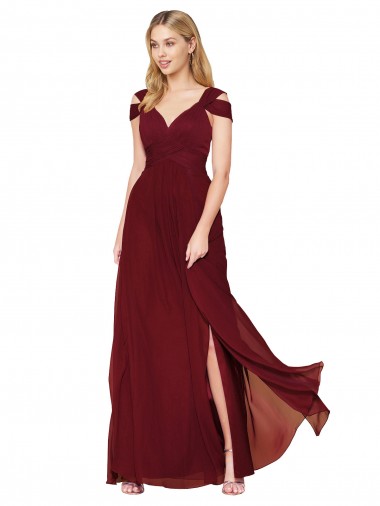 Cheap Off the Shoulder Long Chiffon Prom Dress with Side Slit UK