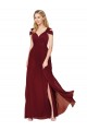 Cheap Off the Shoulder Long Chiffon Prom Dress with Side Slit UK
