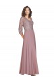 Cheap Hand-Beaded Bodice V-Neckline Long Sleeves Chiffon Prom Dress UK