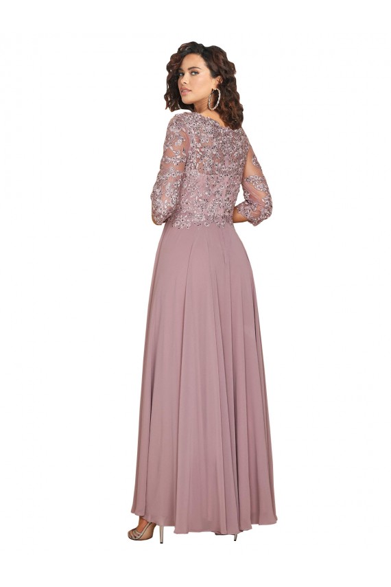 Cheap Hand-Beaded Bodice V-Neckline Long Sleeves Chiffon Prom Dress UK