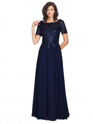 Cheap Short Sleeves A-Line Long Chiffon Prom Dress with Beaded Bodice UK