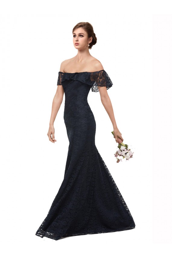 Cheap Off the Shoulder Long Lace Prom Dress with Flutter Sleeves UK