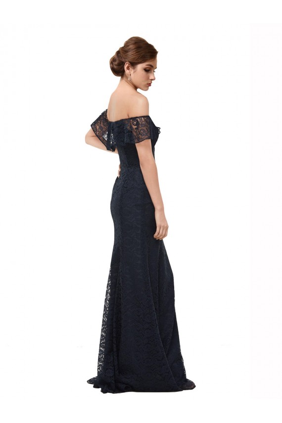 Cheap Off the Shoulder Long Lace Prom Dress with Flutter Sleeves UK