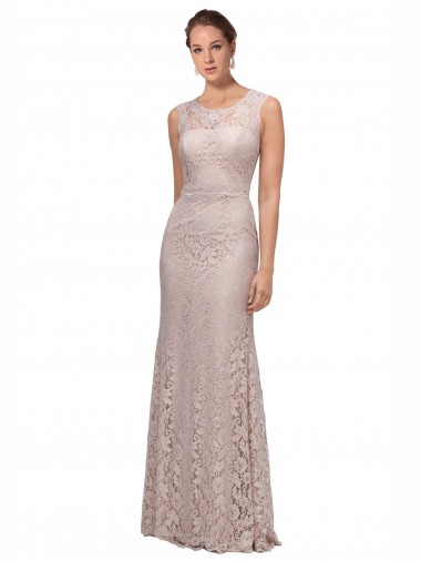 Cheap Long Sleeveless All Lace Prom Dress with Scoop Neckline UK
