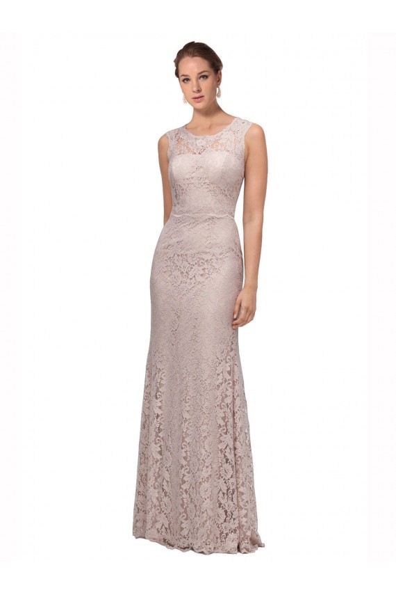 Cheap Long Sleeveless All Lace Prom Dress with Scoop Neckline UK