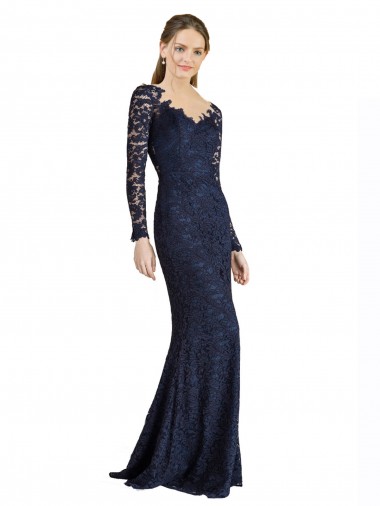 Cheap Illusion Long Sleeves Lace Prom Dress with Sheer Keyhole Back UK