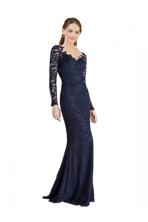 Cheap Illusion Long Sleeves Lace Prom Dress with Sheer Keyhole Back UK
