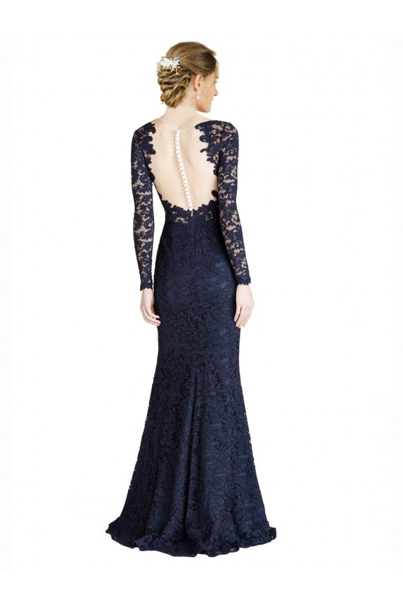 Cheap Illusion Long Sleeves Lace Prom Dress with Sheer Keyhole Back UK