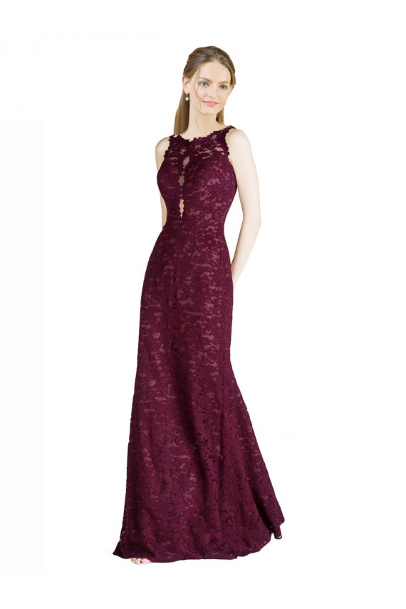 Cheap Long Lace Prom Dress with Peekaboo Bodice and Keyhole Back UK