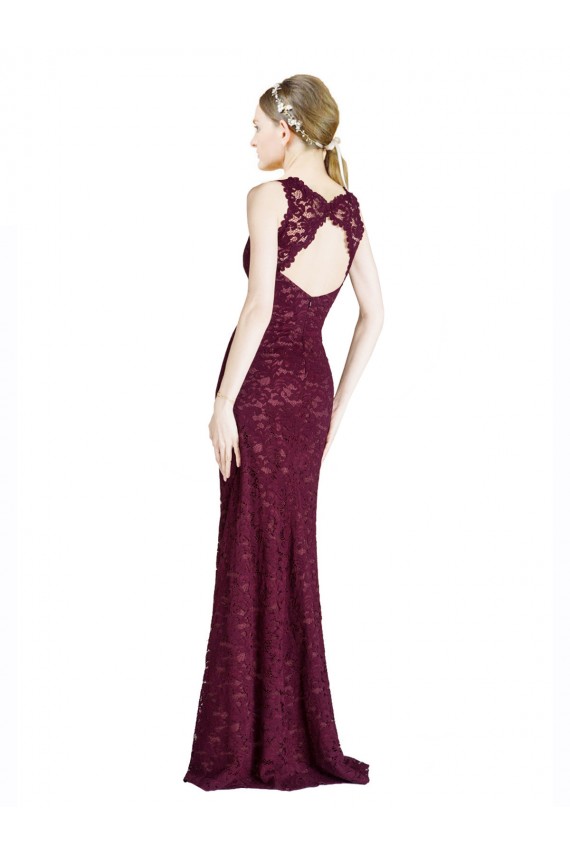 Cheap Long Lace Prom Dress with Peekaboo Bodice and Keyhole Back UK