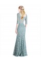 Cheap Half Sleeves Pleated Lace Prom Dress with Wrap-Around Portrait Neckline UK
