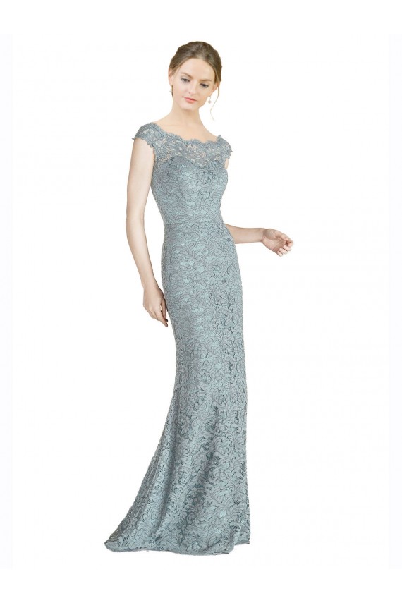 Cheap Off the Shoulder Mermaid Lace Prom Dress with Cap Sleeves UK
