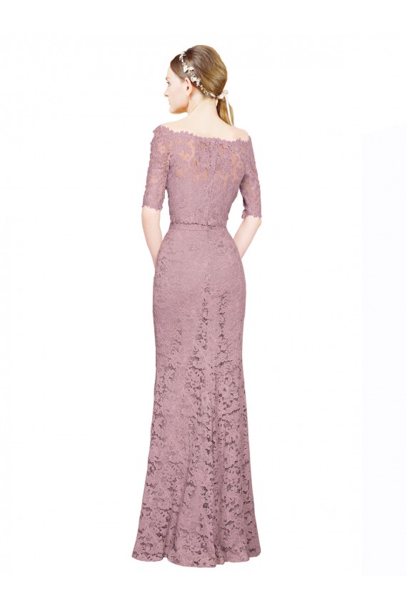 Cheap Short Sleeves Crop Top Mermaid Lace Prom Dress UK