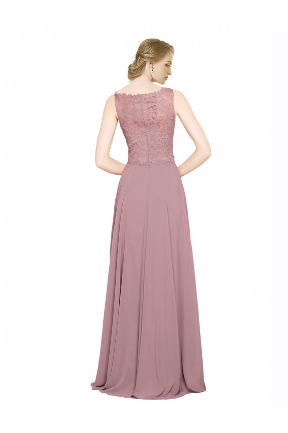 Cheap Long A-Line Chiffon Prom Dress with Sleeveless Lace Crop Top UK