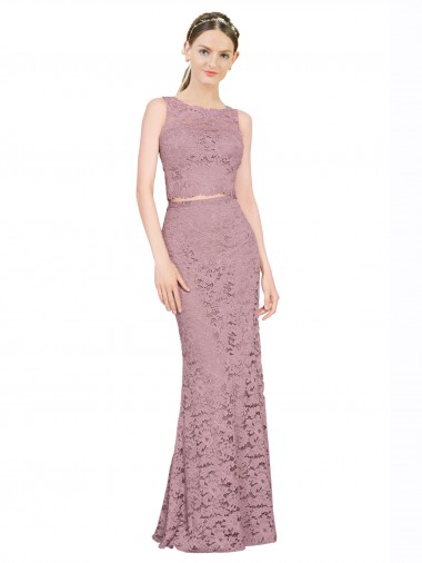 Cheap Sleeveless Crop Top High Neck Mermaid Lace Prom Dress UK