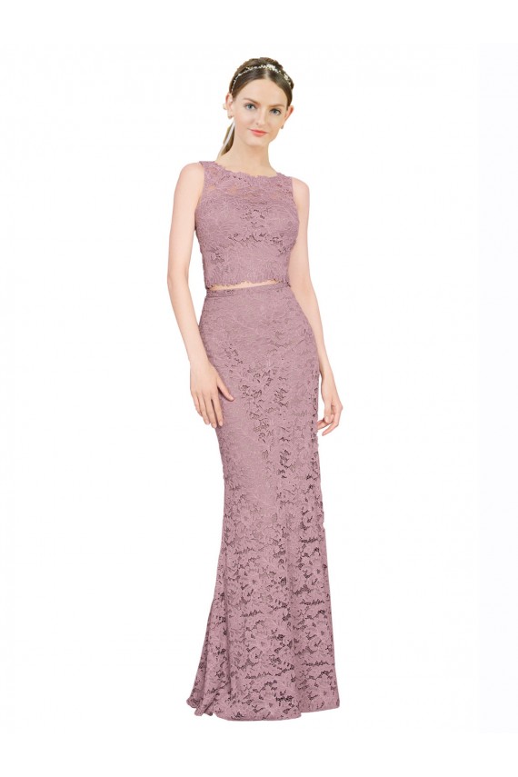 Cheap Sleeveless Crop Top High Neck Mermaid Lace Prom Dress UK