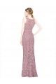 Cheap Sleeveless Crop Top High Neck Mermaid Lace Prom Dress UK
