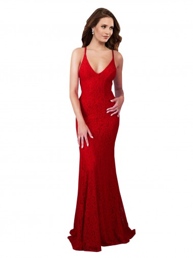 Cheap Low Back V-Neckline Floor Length Lace Prom Dress UK