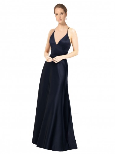 Cheap Sexy Satin Prom Dress with Deep V-Neckline and Strappy Back UK