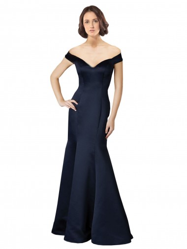 Cheap Fit and Flare Satin Prom Dress with Off the Shoulder Neckline UK